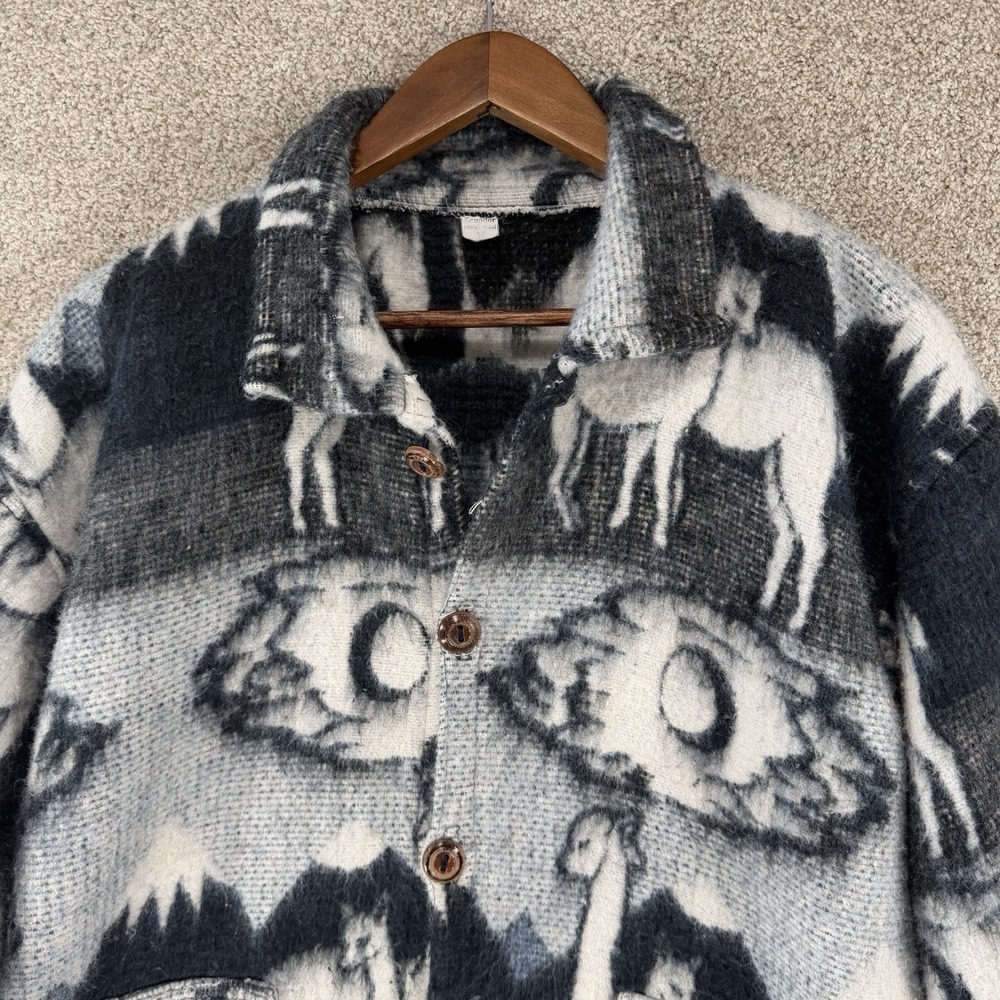 VTG Ecuadorian 100% Wool Jacket Coat Alpaca M Cottagecore Boho Folk Granola - Picture 2 of 8